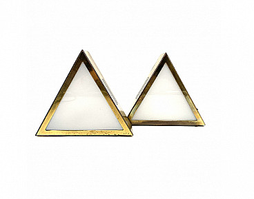 Pair of triangular brass and glass table lamps, 1970s