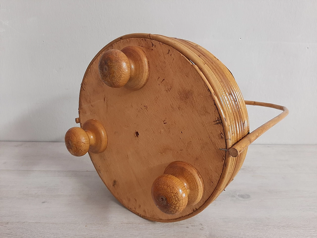 Bamboo basket with wooden feet, 1960s 7