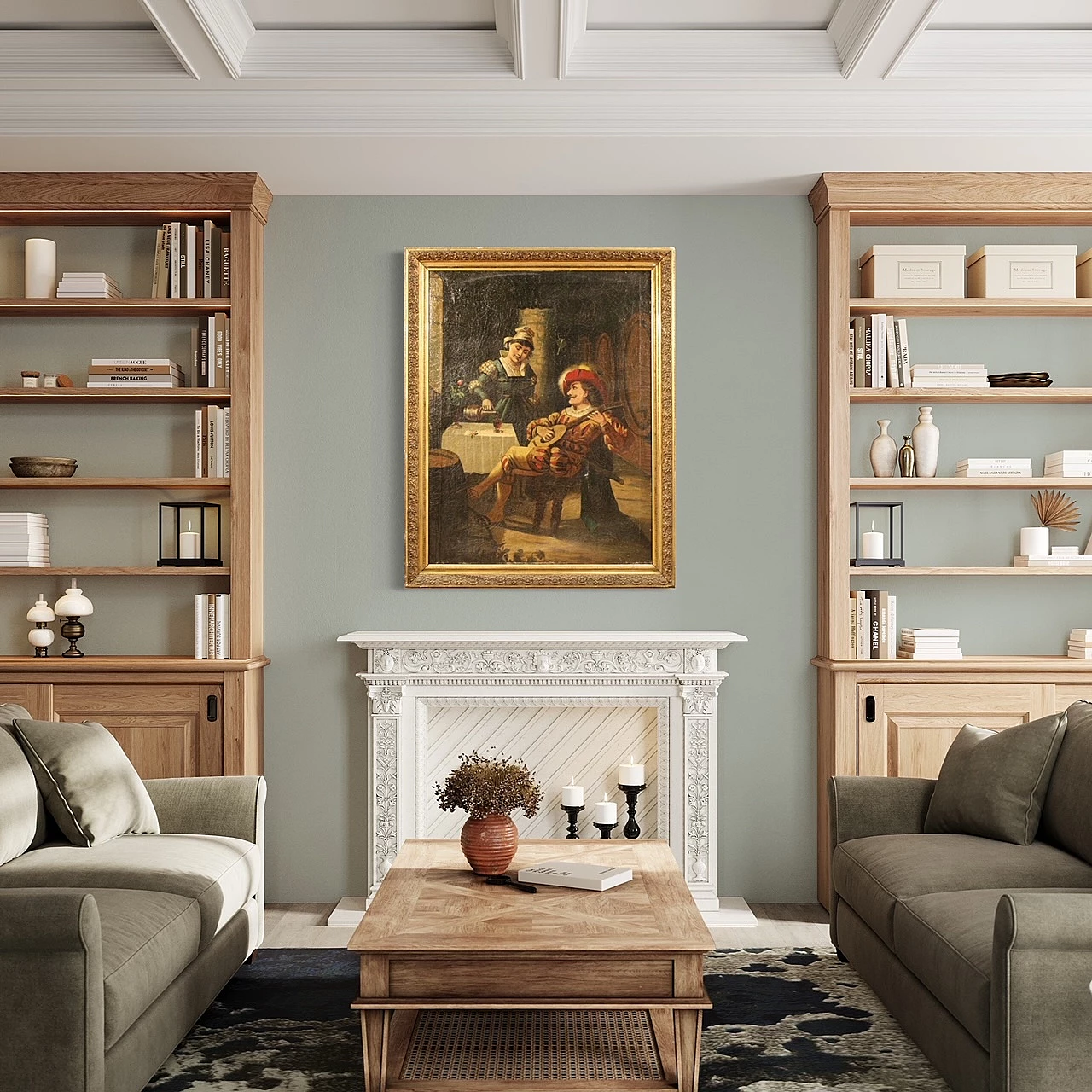 Painting depicting interior scene with musician, oil on canvas, 1920s 4