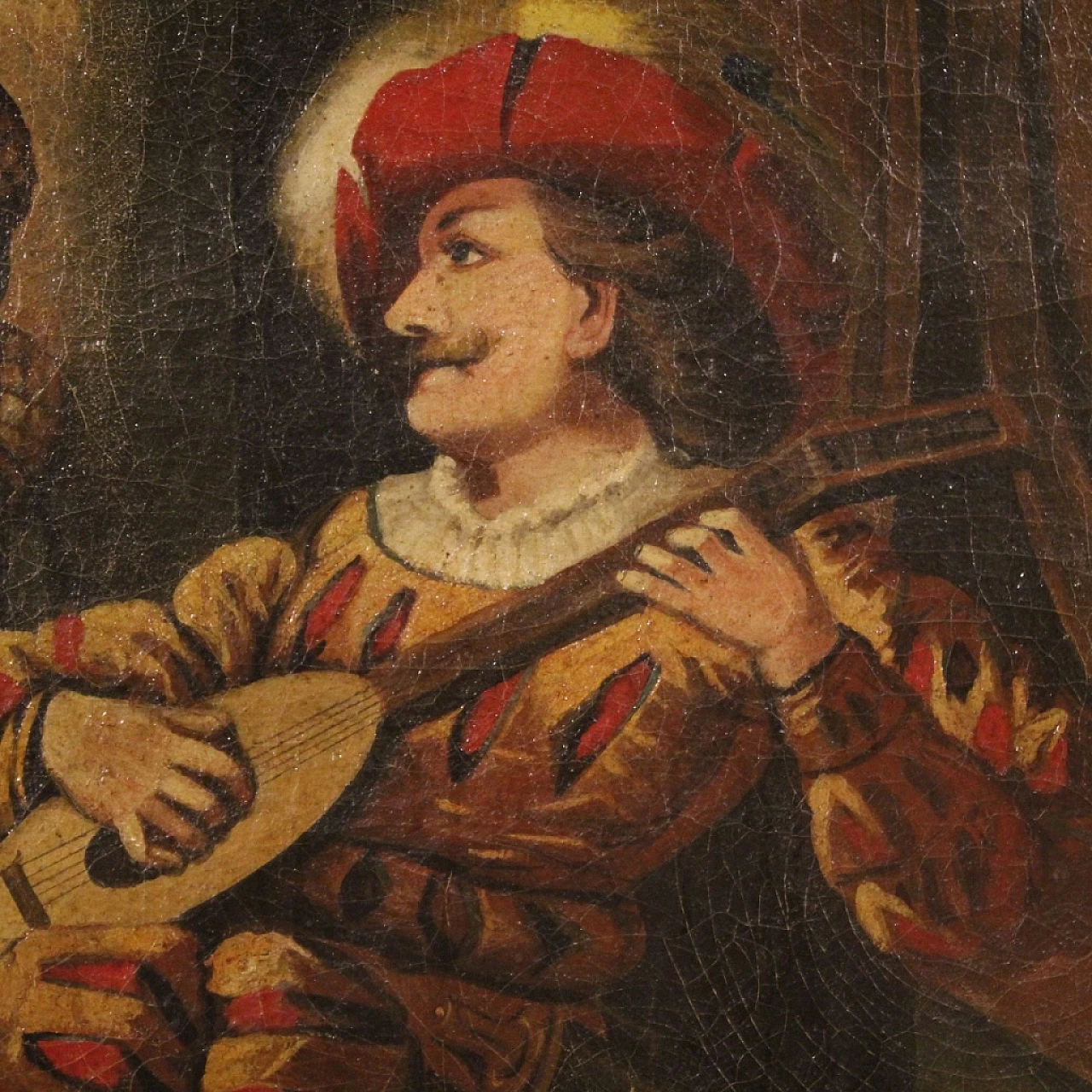 Painting depicting interior scene with musician, oil on canvas, 1920s 8