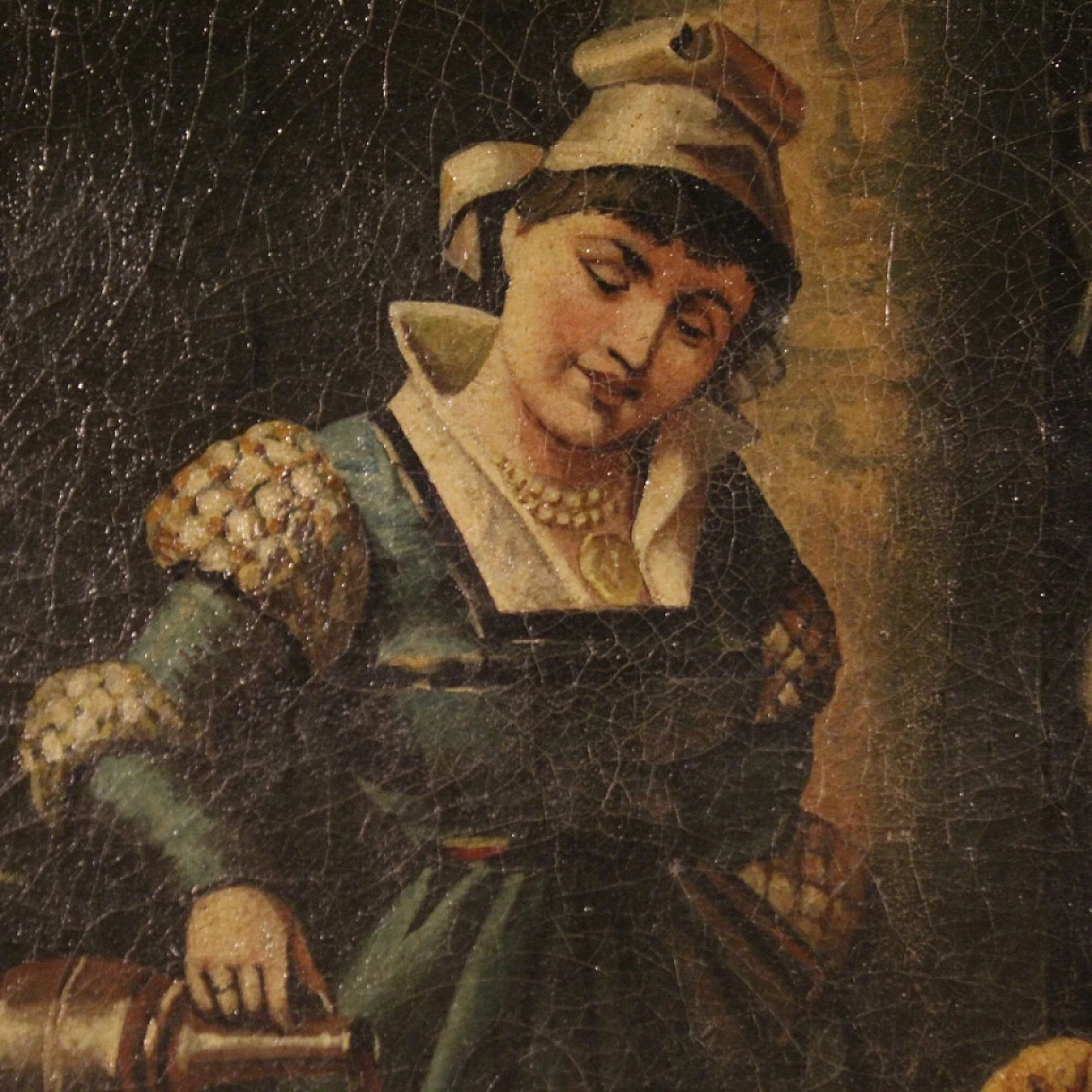 Painting depicting interior scene with musician, oil on canvas, 1920s 11