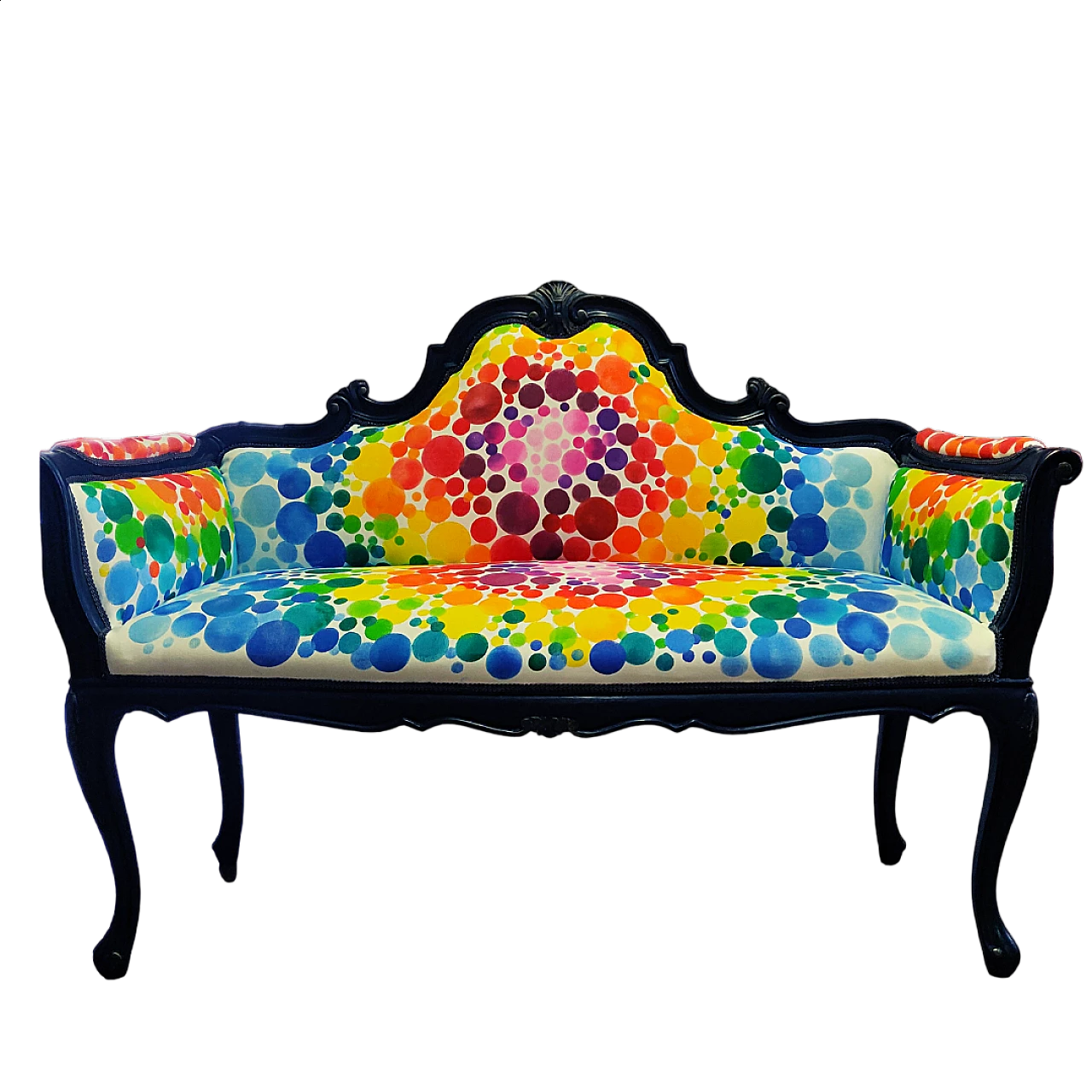 Divanetto in legno e tessuto dipinto a mano 7