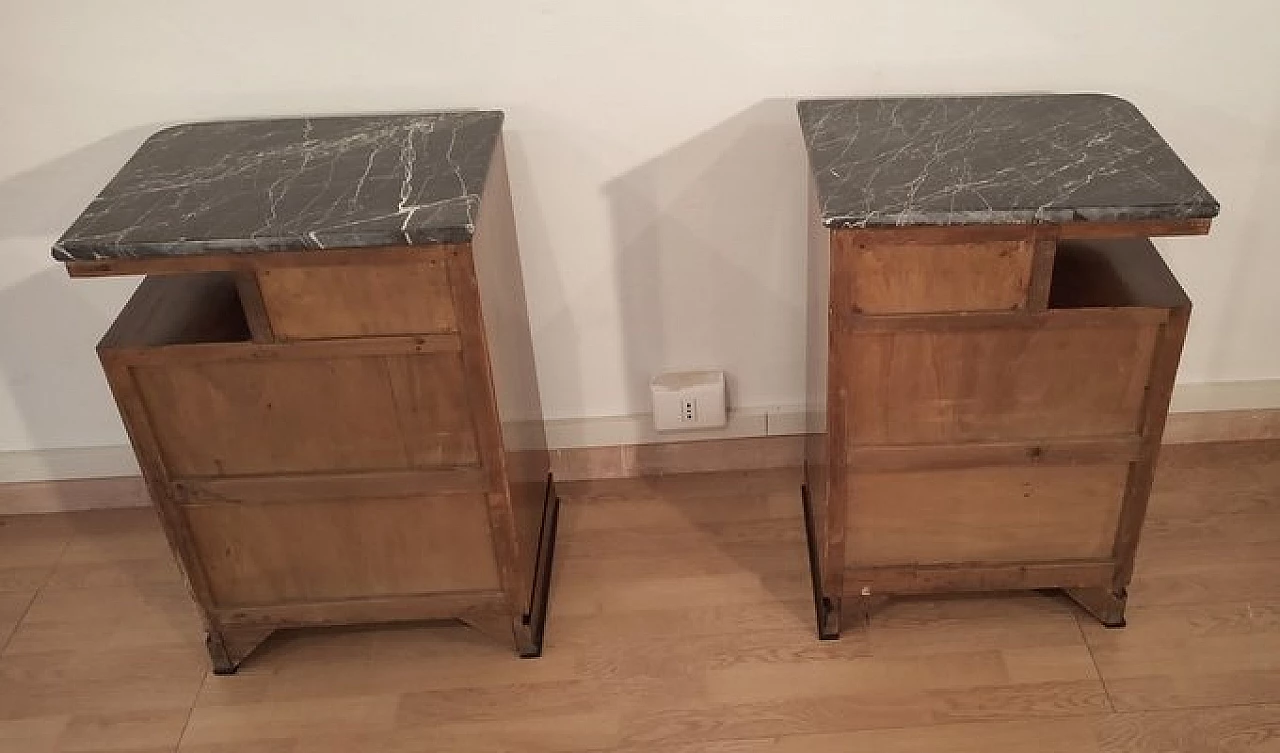 Pair of Art Deco walnut bedside tables with marble top, 1930s 19