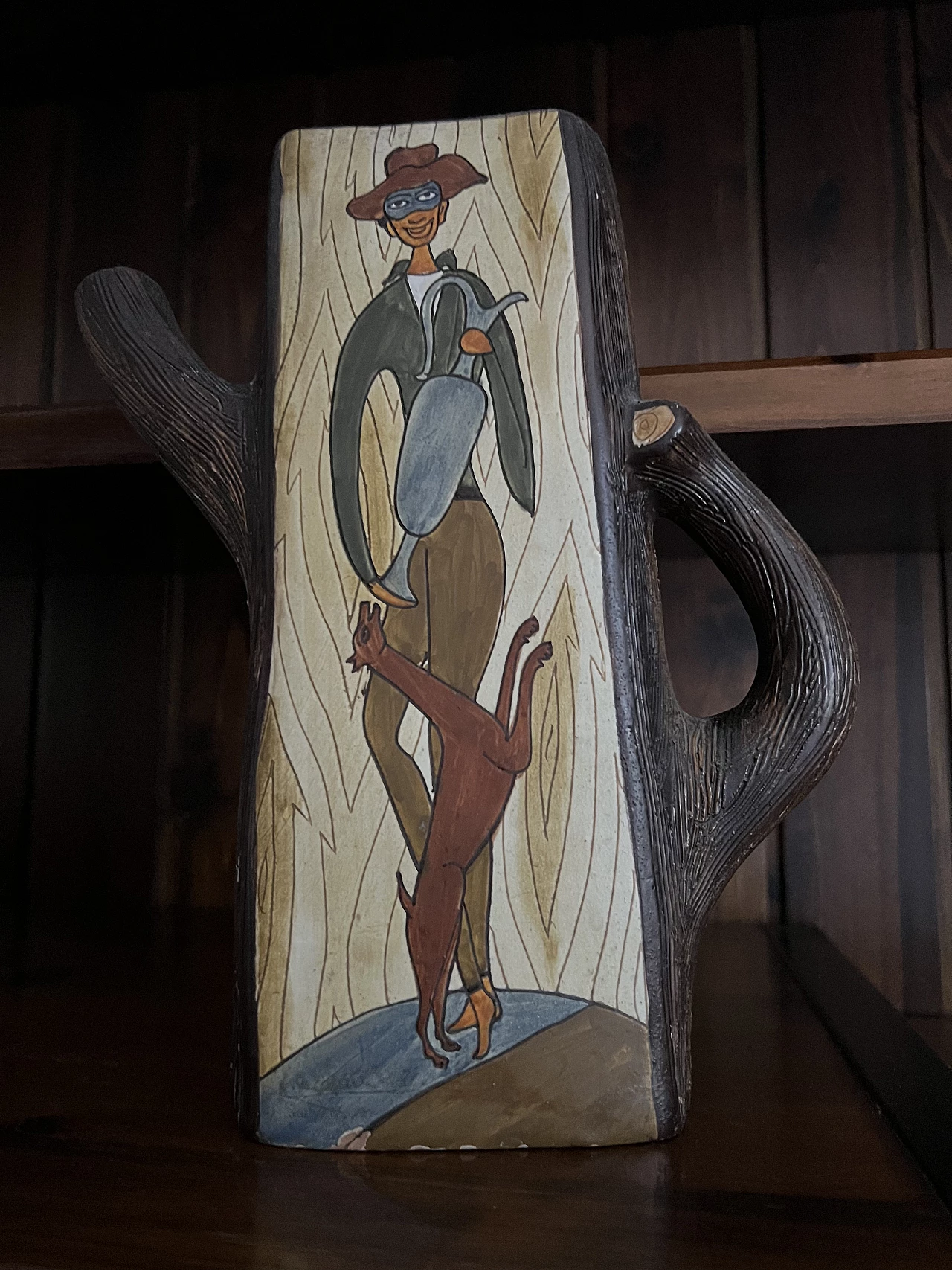 6 Tazze e brocca in ceramica dipinta effetto legno di Deruta, anni '60 5