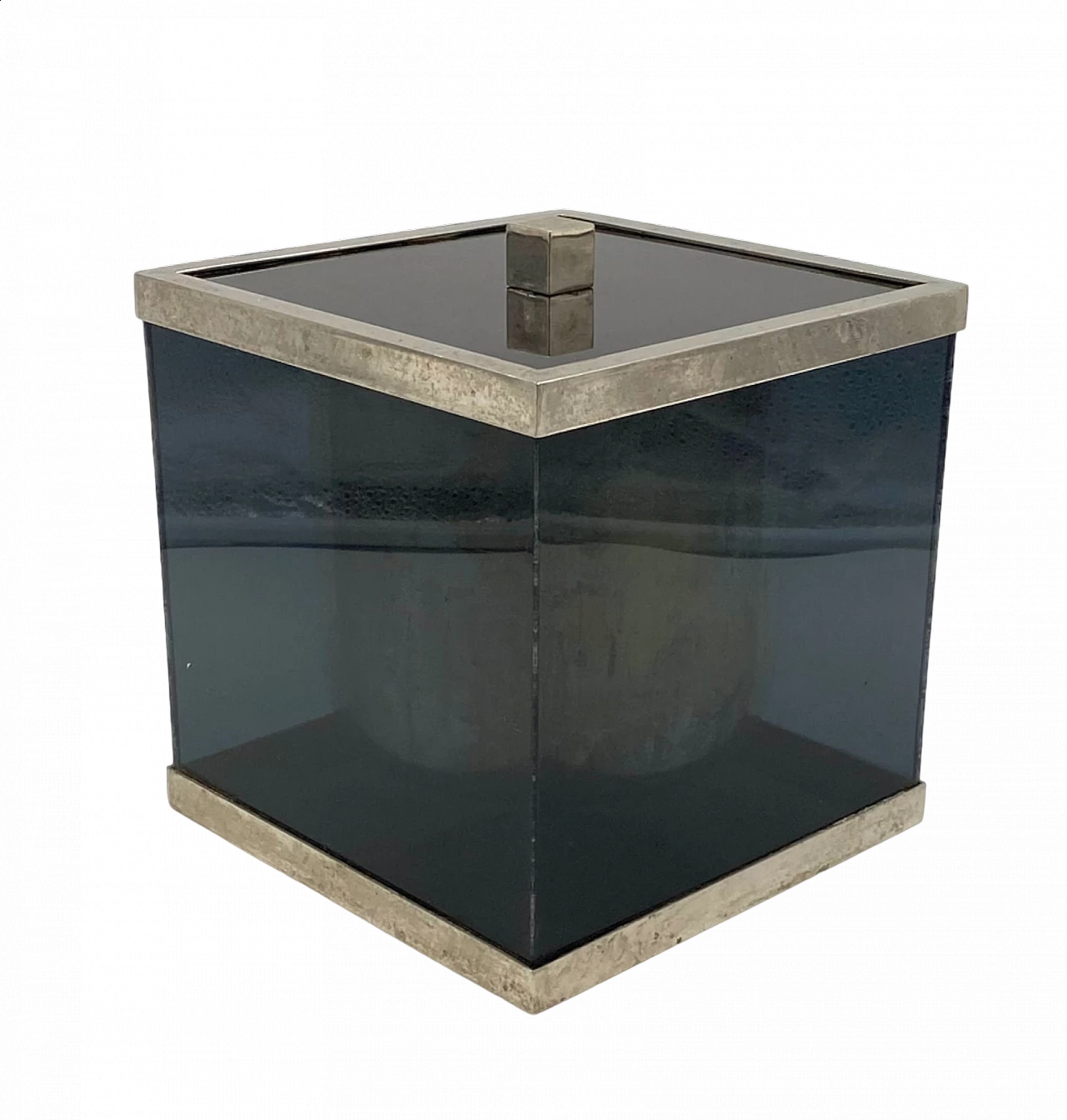 Blue plexiglass and brass ice bucket, 1970s 22