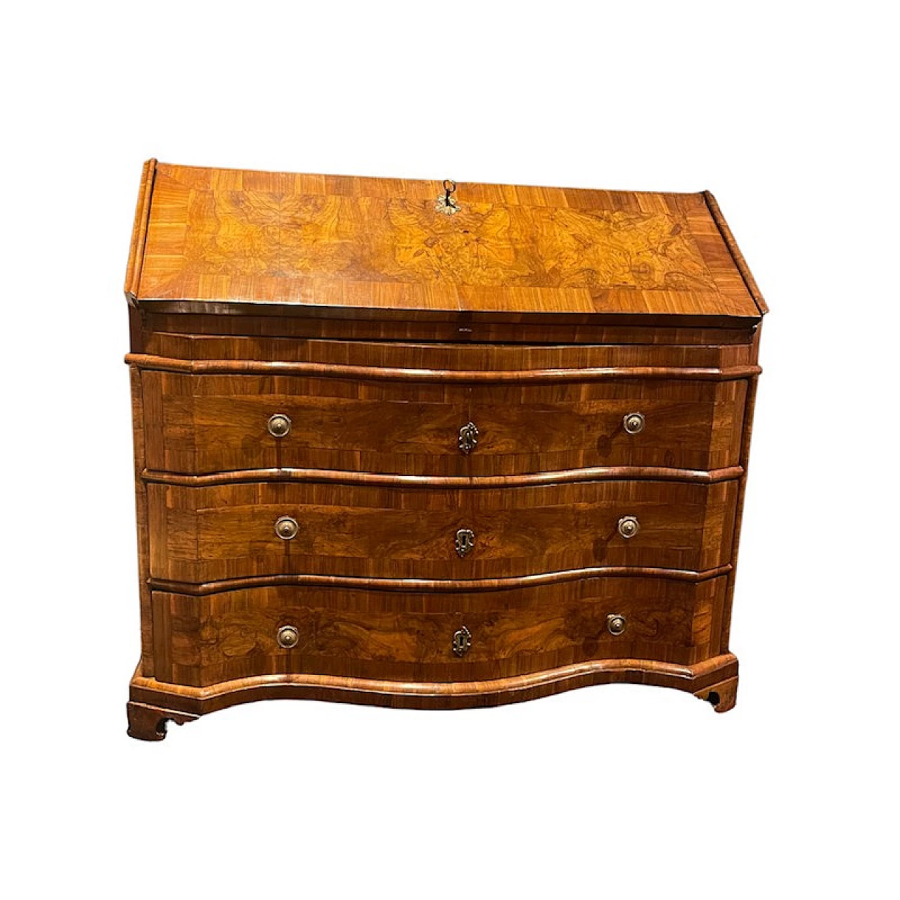 Walnut flap chest of drawers, 18th century 18