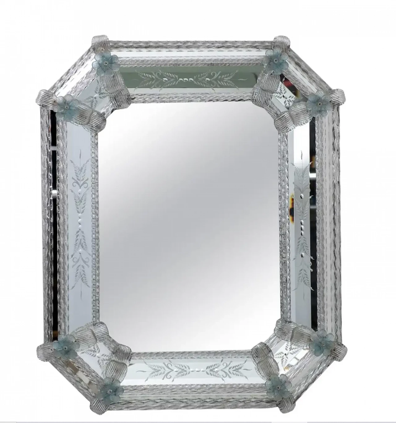 Octagonal mirror with flowers in Murano glass, 1940s 1