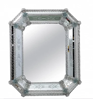 Octagonal mirror with flowers in Murano glass, 1940s