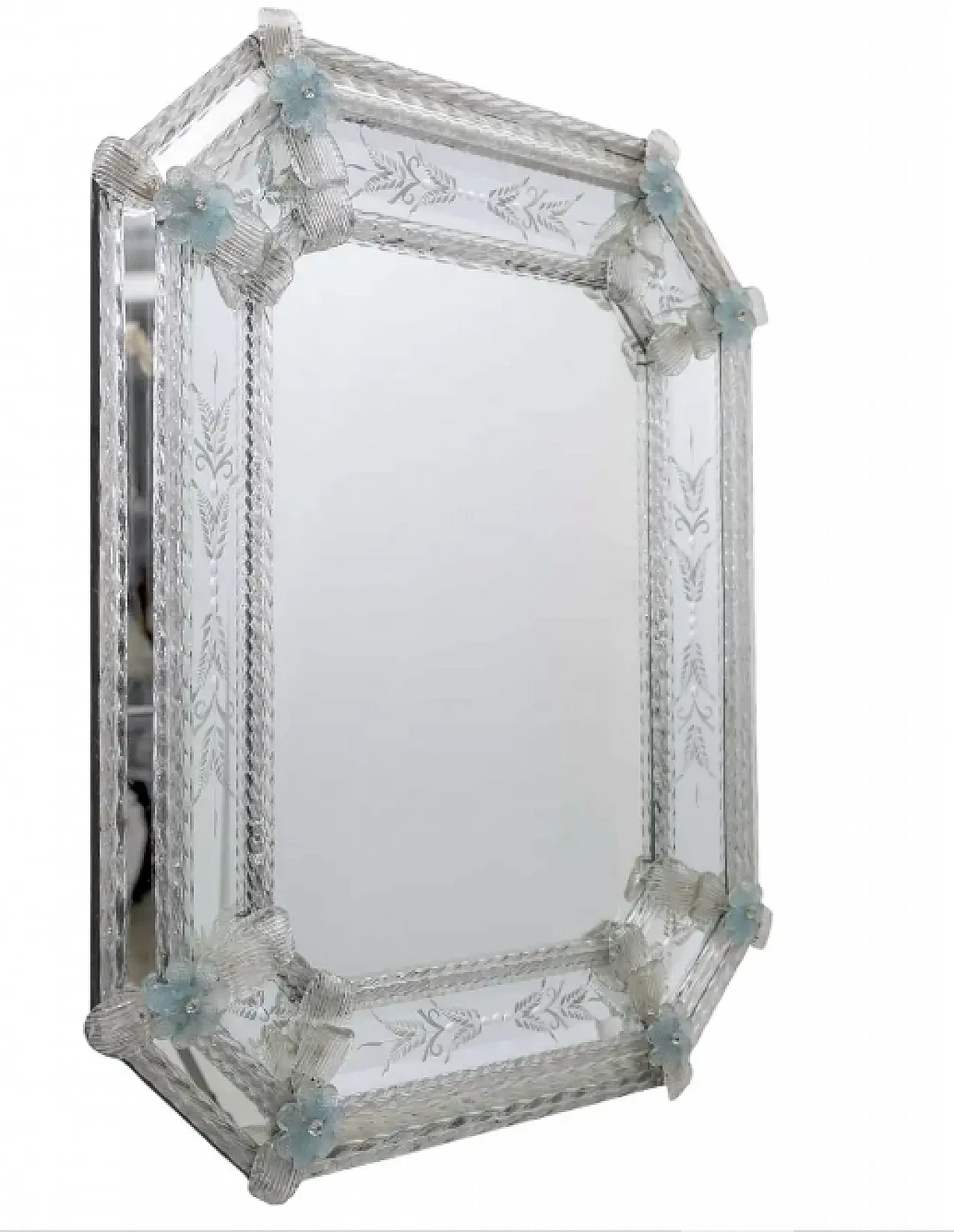 Octagonal mirror with flowers in Murano glass, 1940s 2