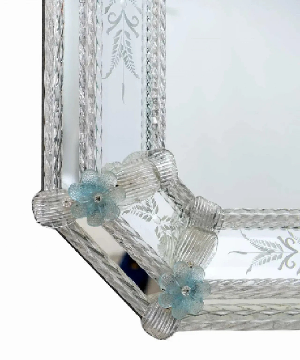 Octagonal mirror with flowers in Murano glass, 1940s 4