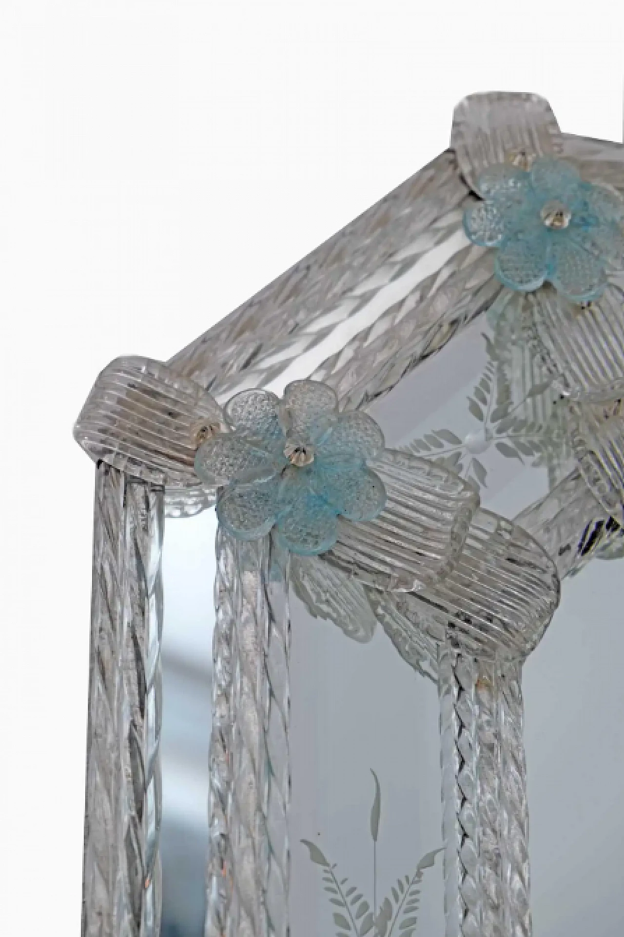 Octagonal mirror with flowers in Murano glass, 1940s 5