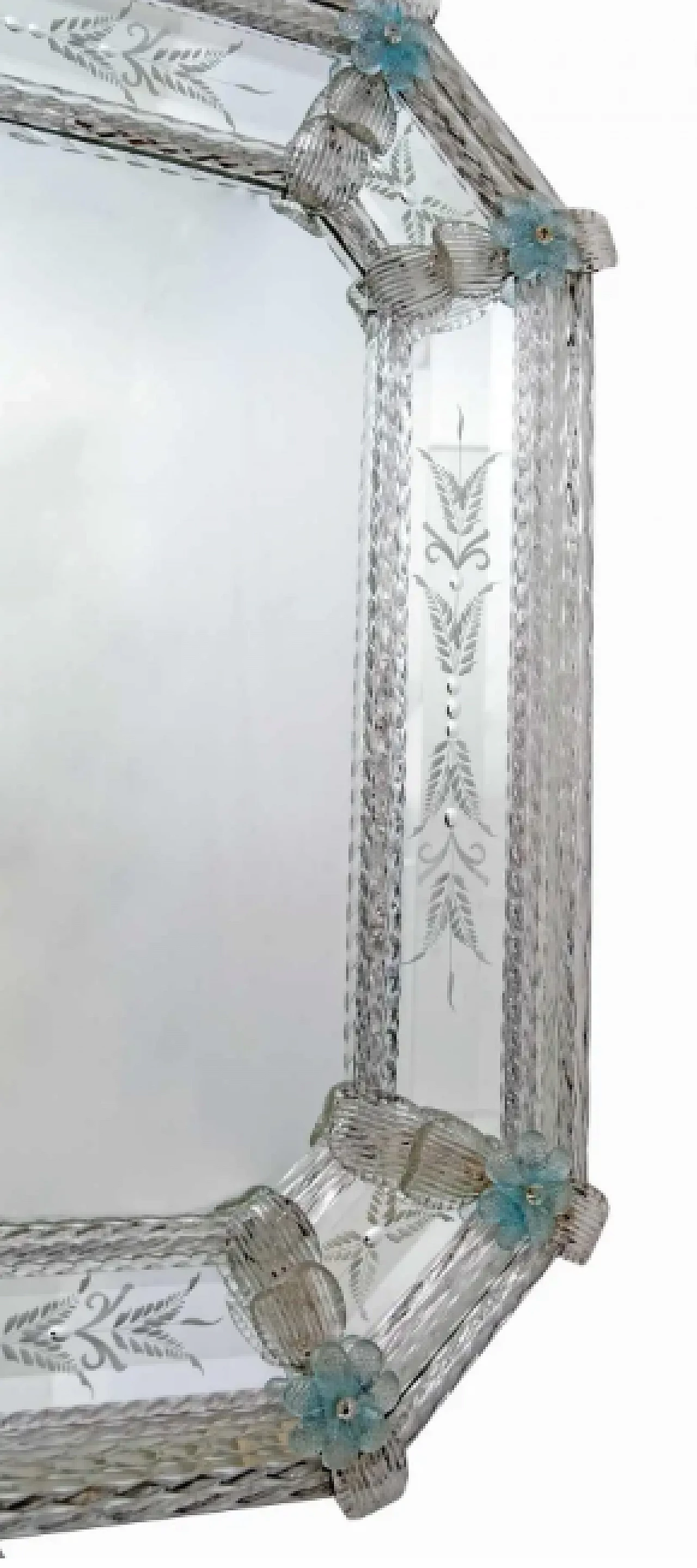 Octagonal mirror with flowers in Murano glass, 1940s 7