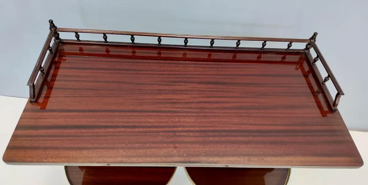 Walnut serving cart or console table with 2 sliding shelves, 1950s 9