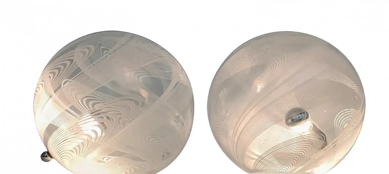 Coppia di lampade da tavolo sferiche in vetro soffiato di Lino Tagliapietra per La Murrina, anni '70 3