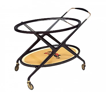 Cart in ebonised beech wood with oriental print by Cesare Lacca, 1950s
