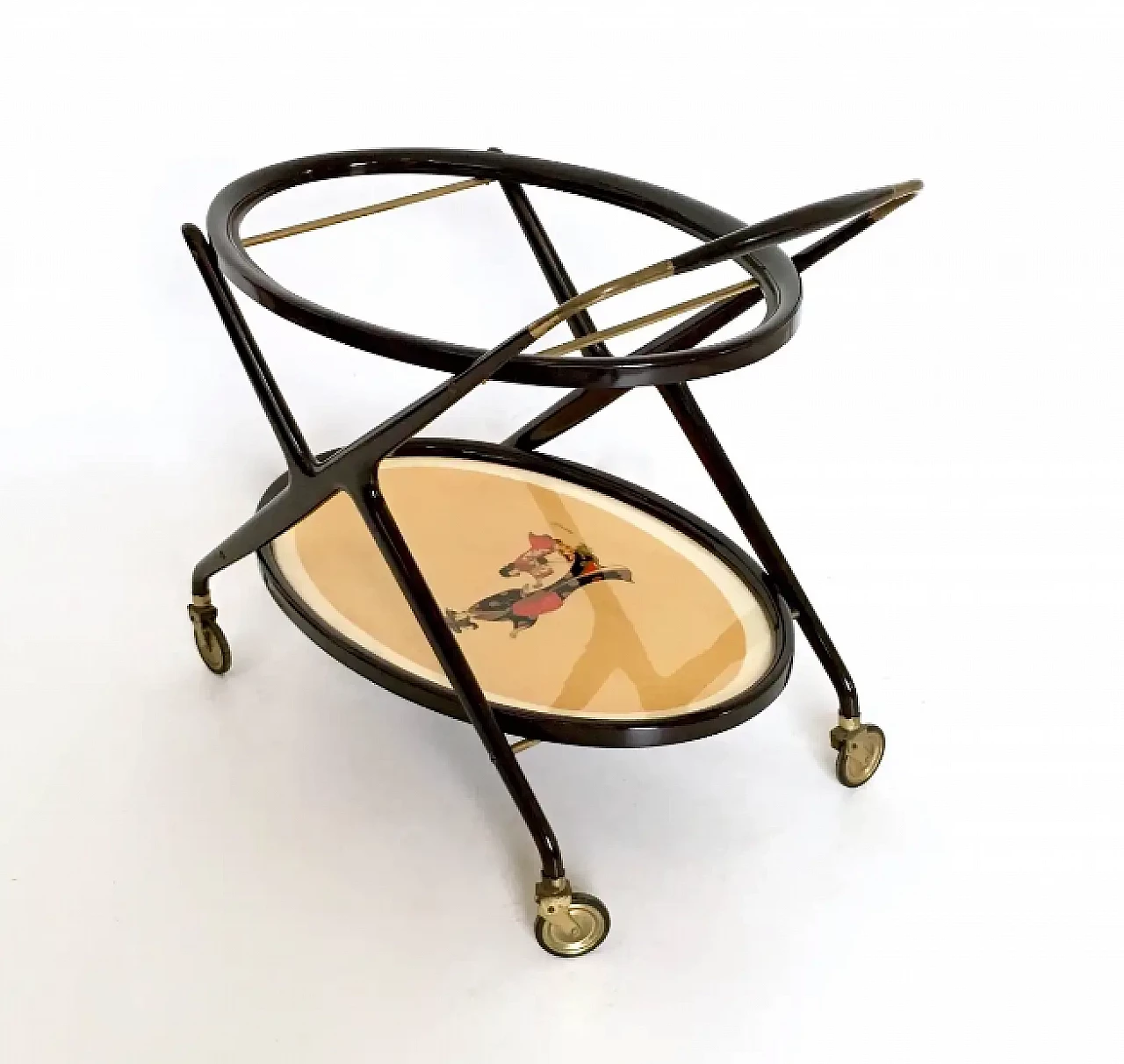 Cart in ebonised beech wood with oriental print by Cesare Lacca, 1950s 2