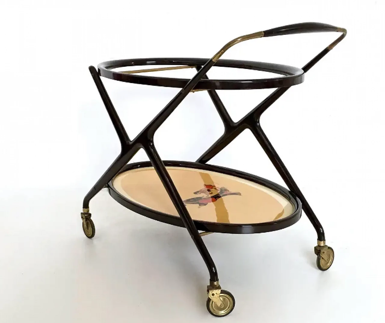 Cart in ebonised beech wood with oriental print by Cesare Lacca, 1950s 4