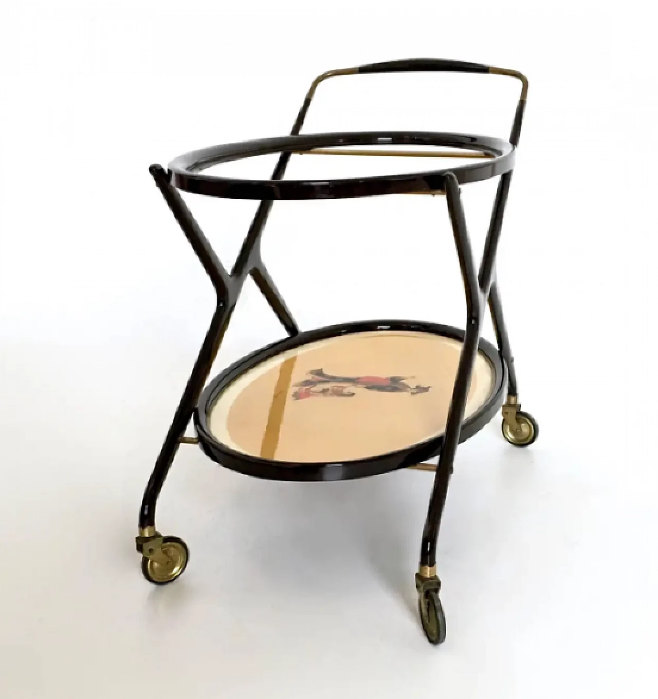 Cart in ebonised beech wood with oriental print by Cesare Lacca, 1950s 5