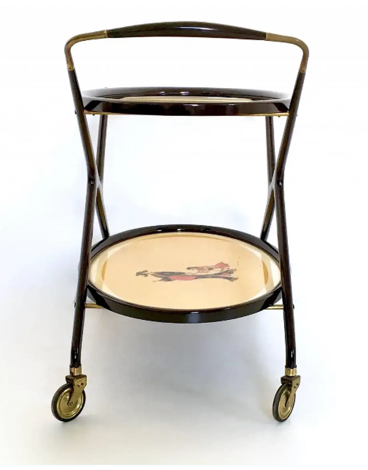 Cart in ebonised beech wood with oriental print by Cesare Lacca, 1950s 6