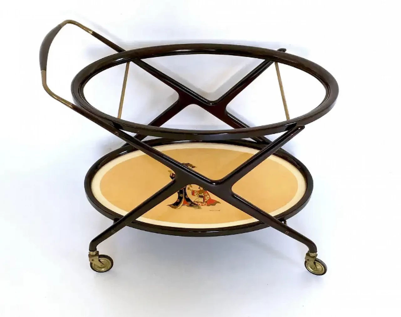 Cart in ebonised beech wood with oriental print by Cesare Lacca, 1950s 7