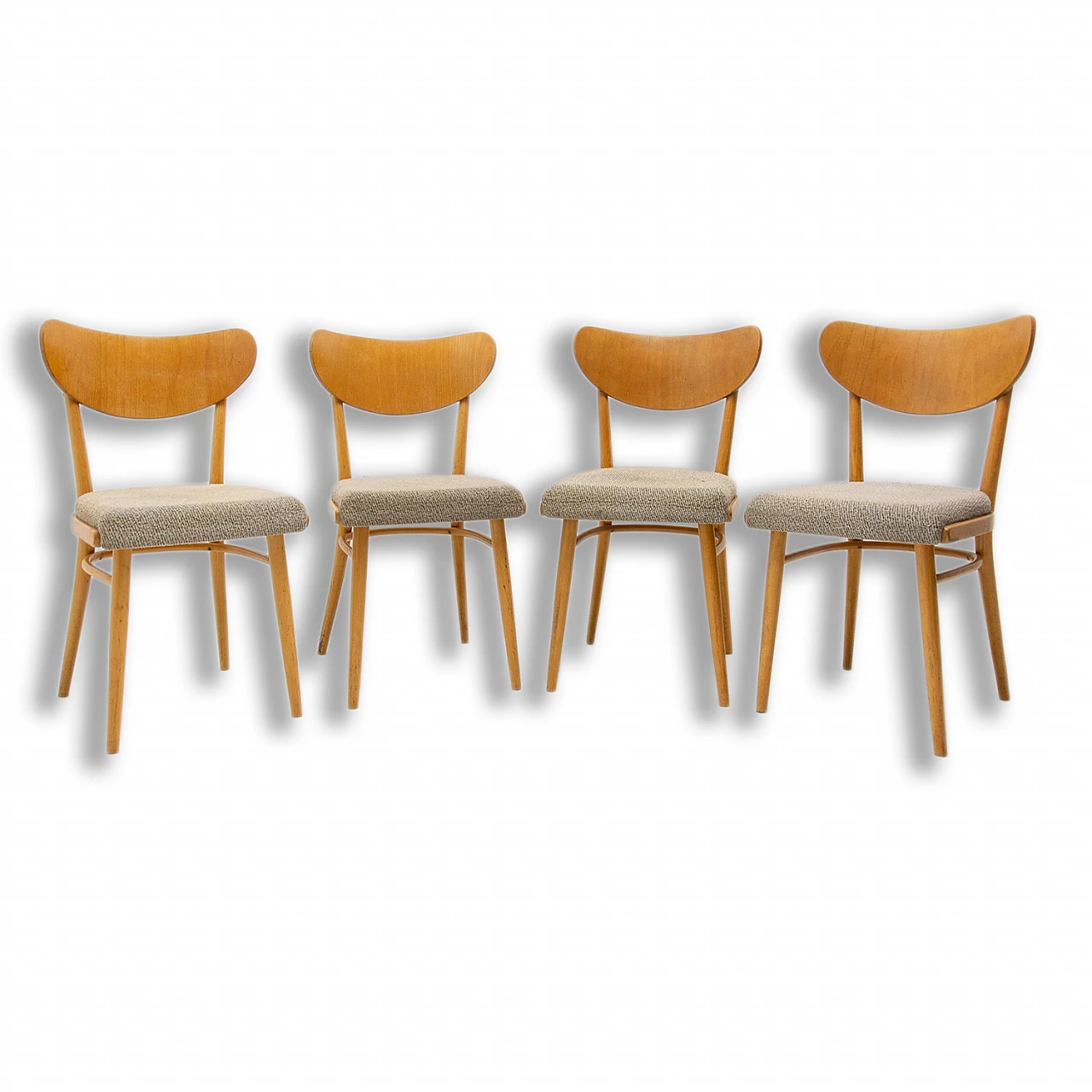 4 Beech and fabric dining chairs, 1960s 1