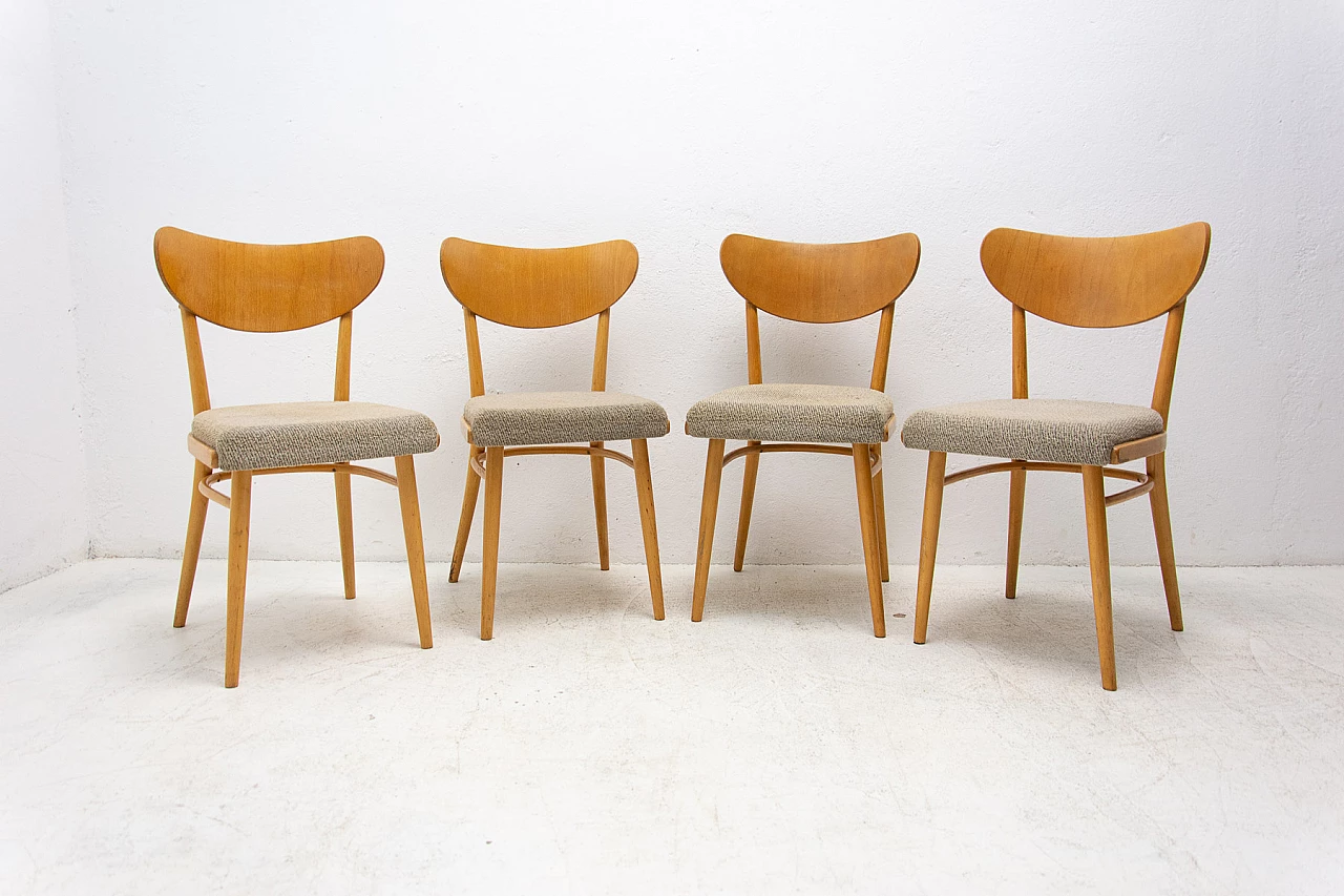 4 Beech and fabric dining chairs, 1960s 2