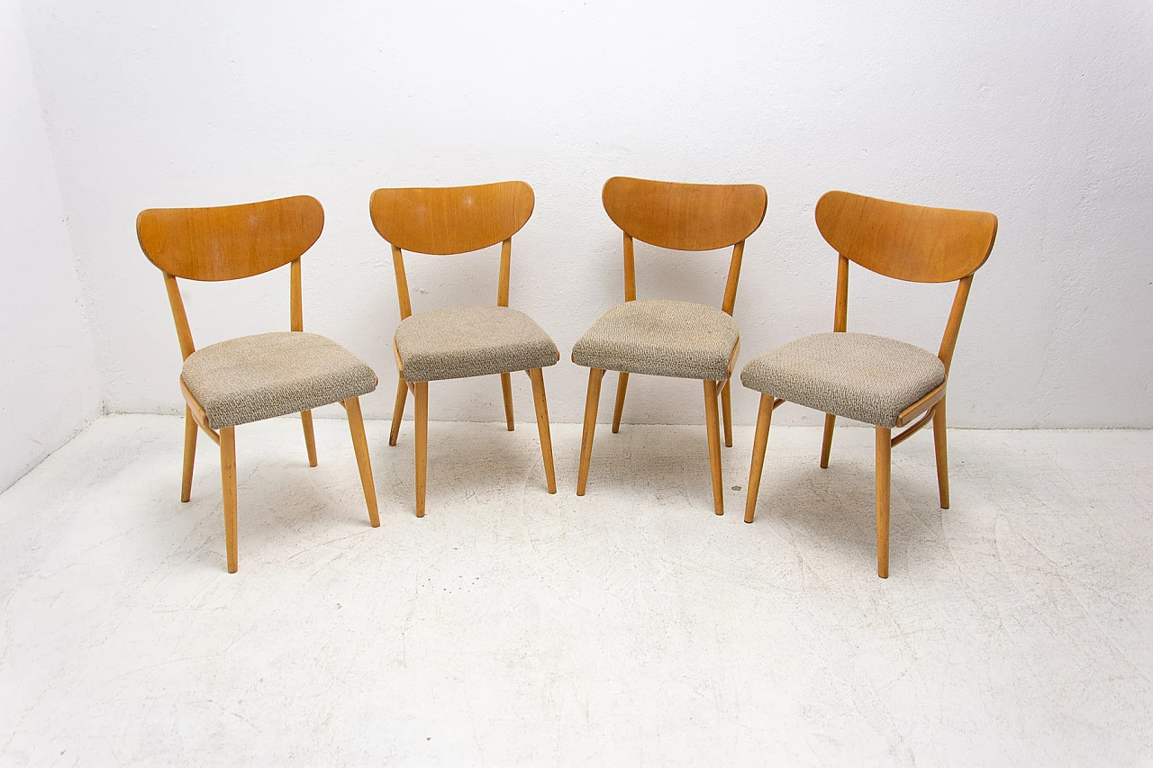 4 Beech and fabric dining chairs, 1960s 3
