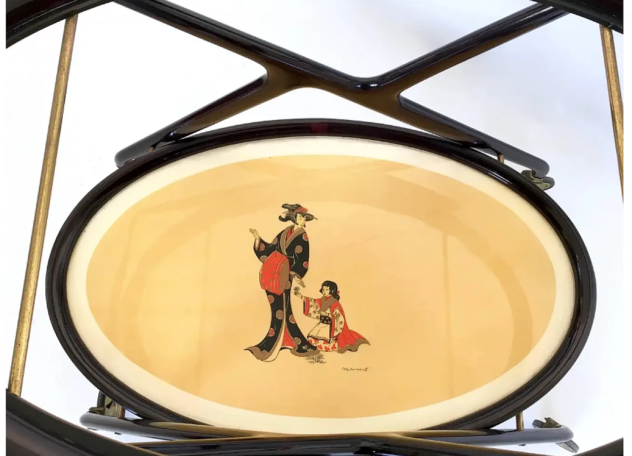 Cart in ebonised beech wood with oriental print by Cesare Lacca, 1950s 8