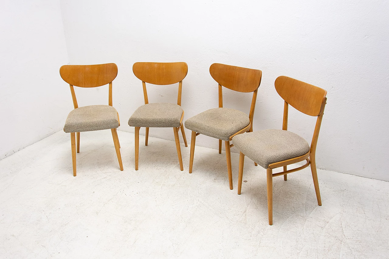 4 Beech and fabric dining chairs, 1960s 4