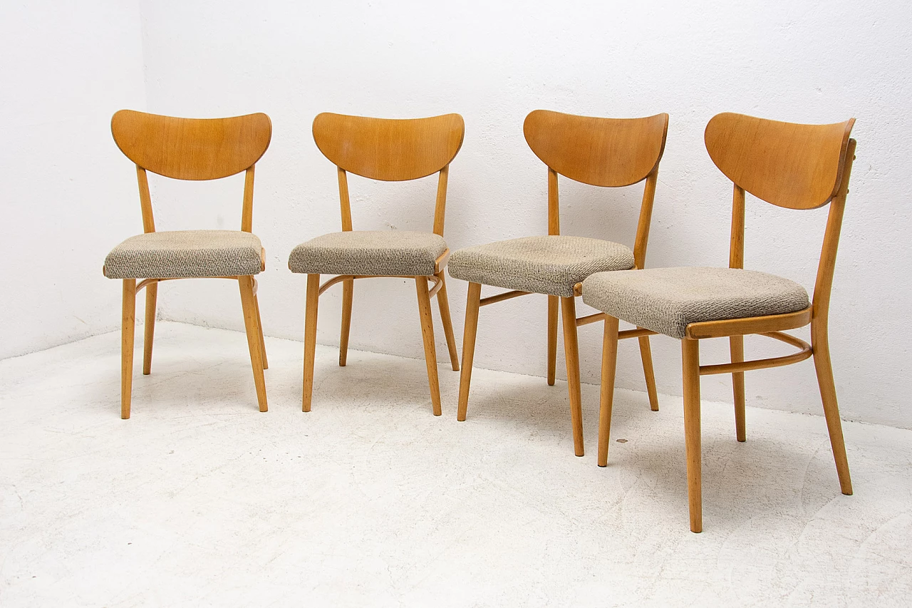 4 Beech and fabric dining chairs, 1960s 5