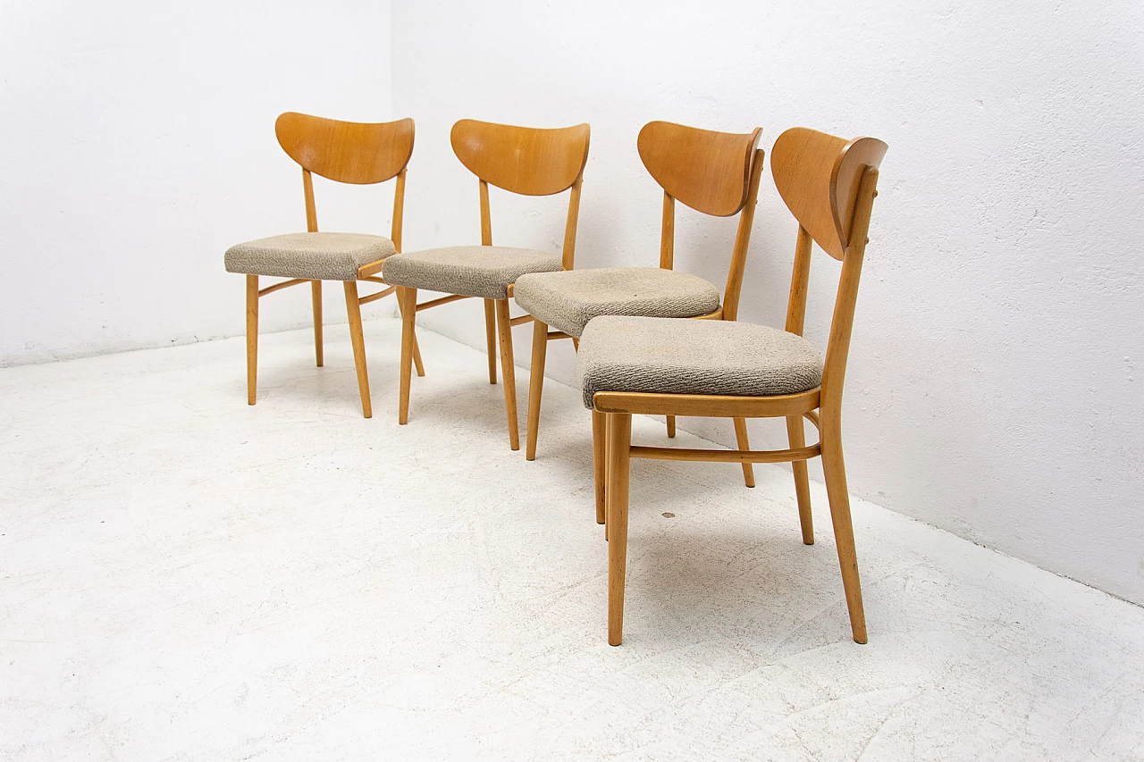 4 Beech and fabric dining chairs, 1960s 6