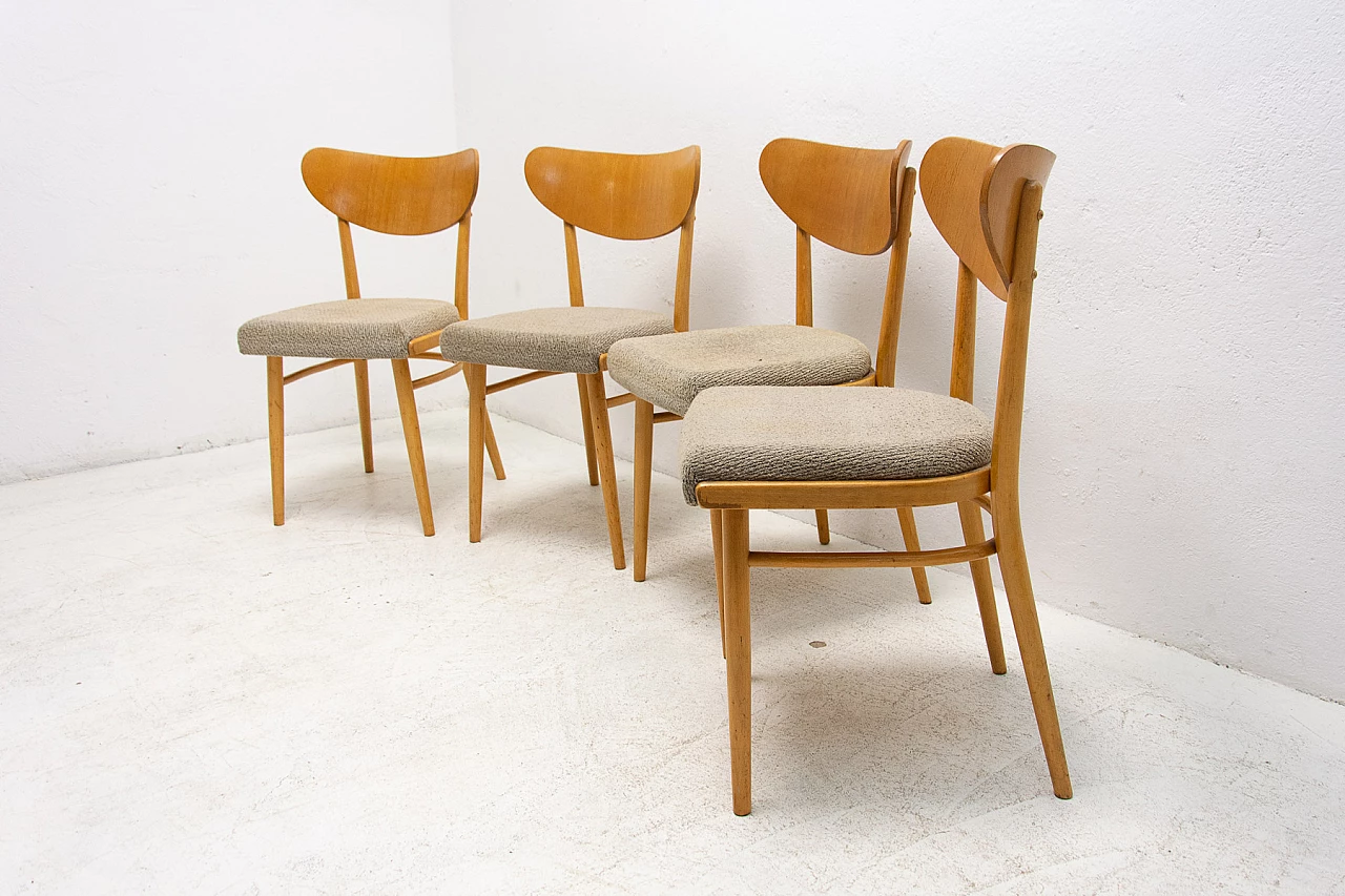 4 Beech and fabric dining chairs, 1960s 8
