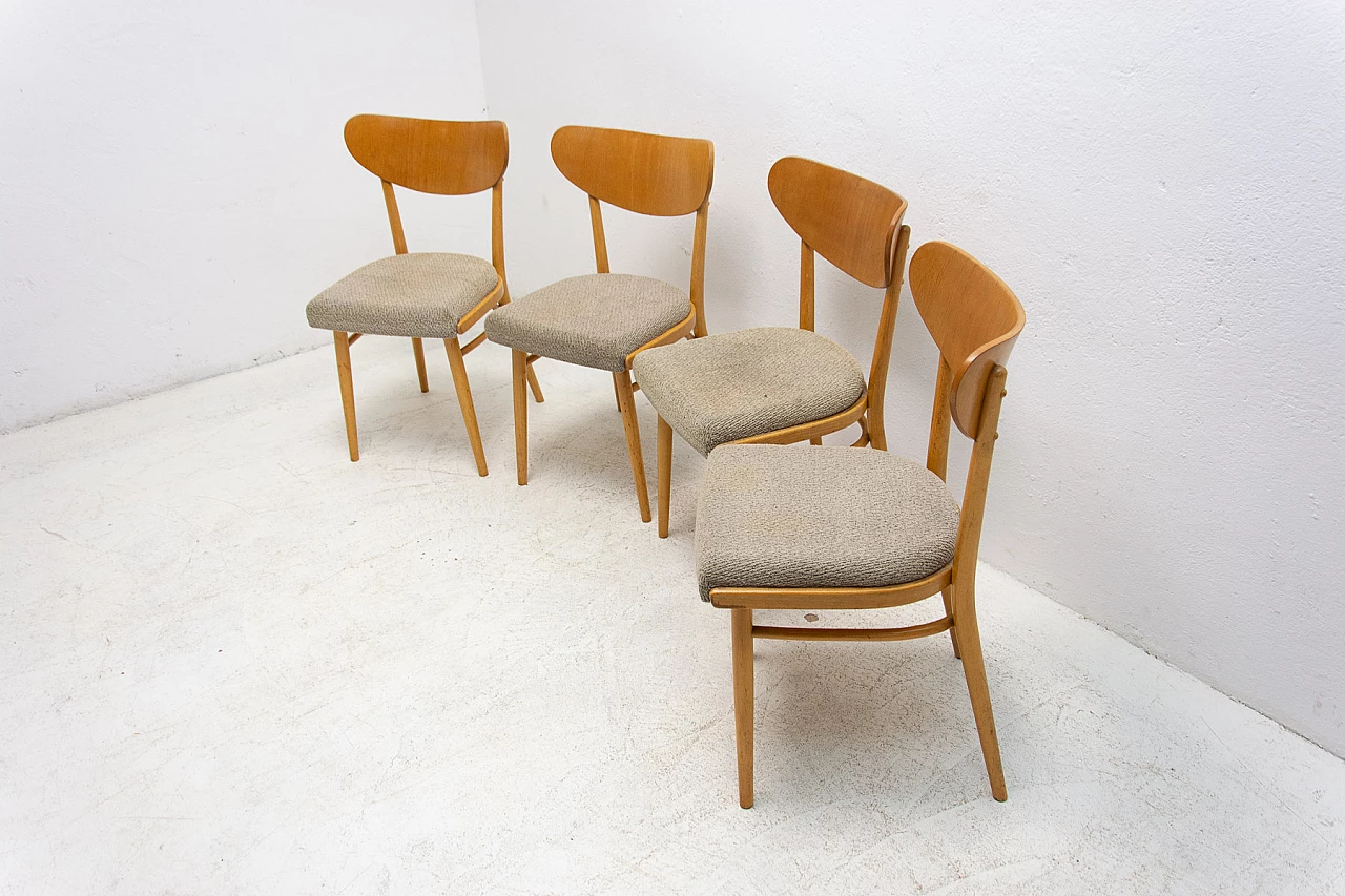 4 Beech and fabric dining chairs, 1960s 9