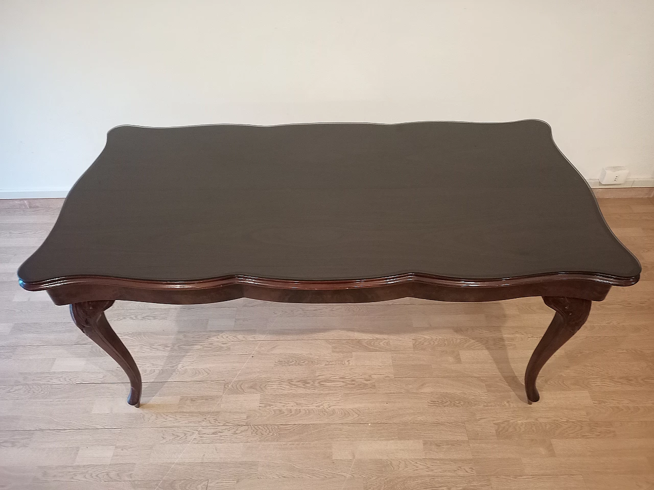 Chippendale style walnut, mahogany and smoked glass table, 1920s 14