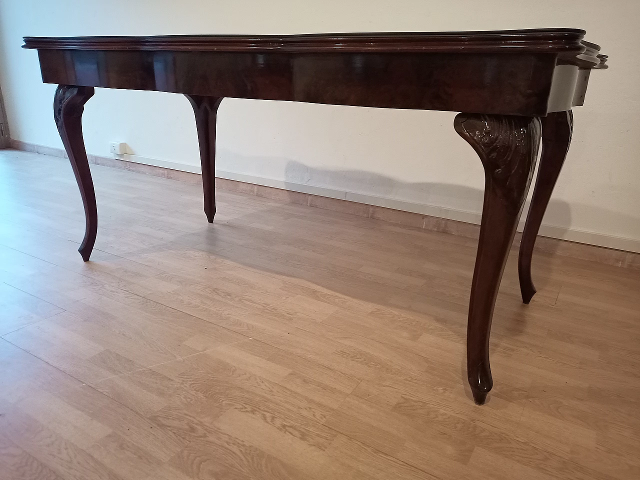 Chippendale style walnut, mahogany and smoked glass table, 1920s 18