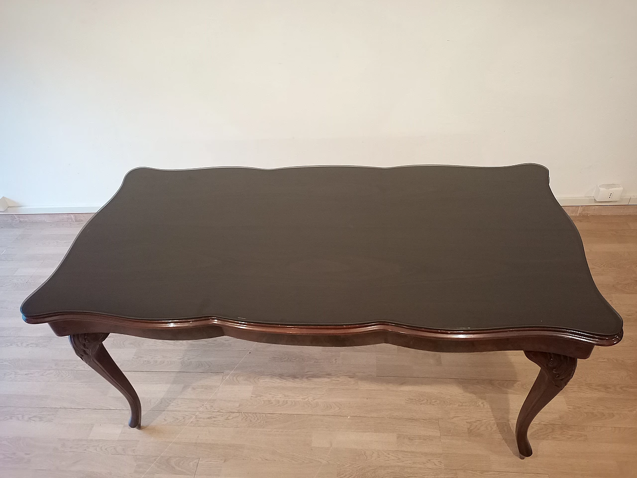Chippendale style walnut, mahogany and smoked glass table, 1920s 25