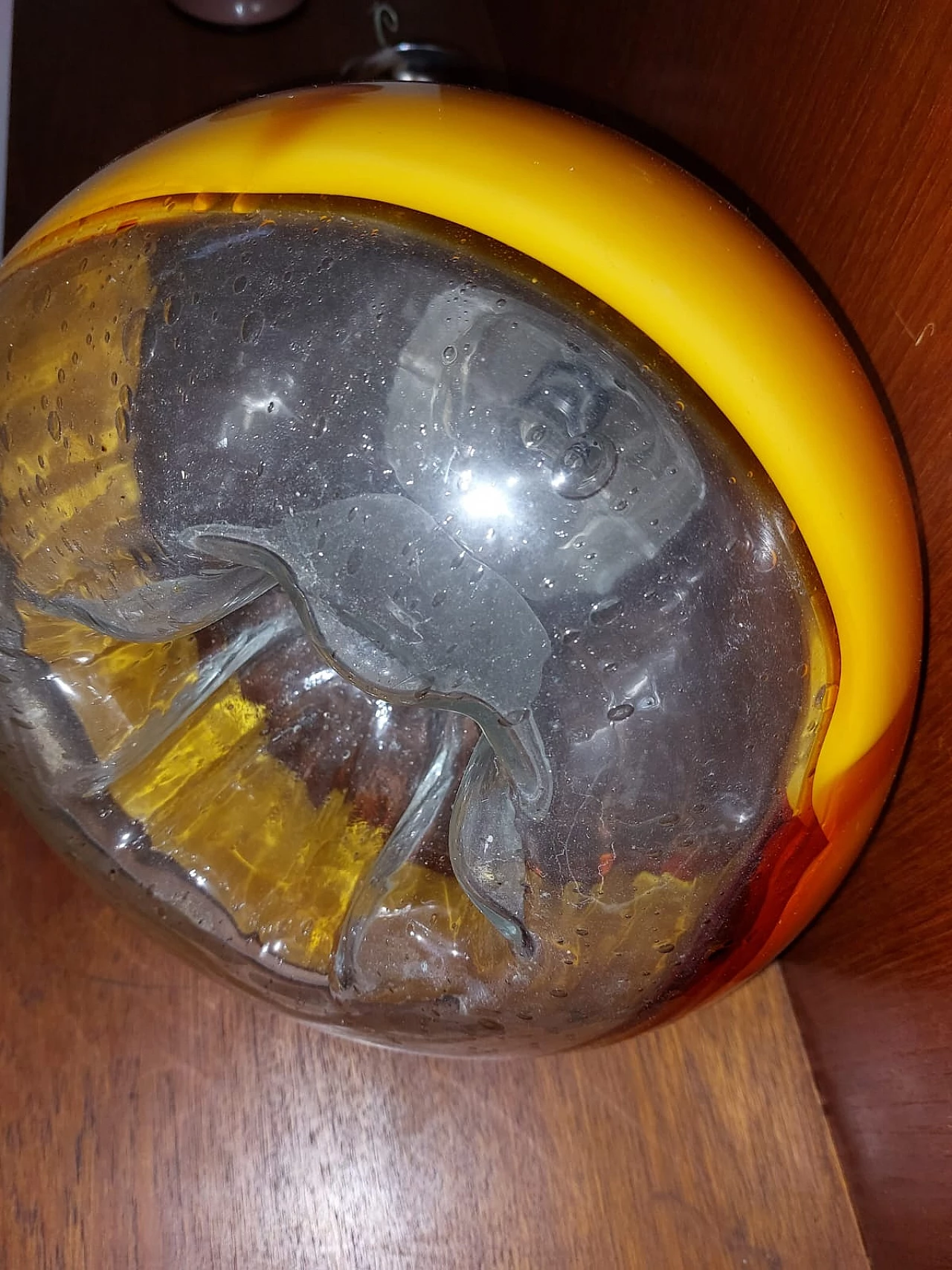 Orange and transparent glass hanging lamp, 1990s 1