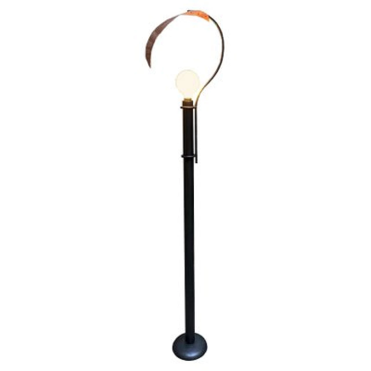 Black painted metal and copper floor lamp, 1980s 1