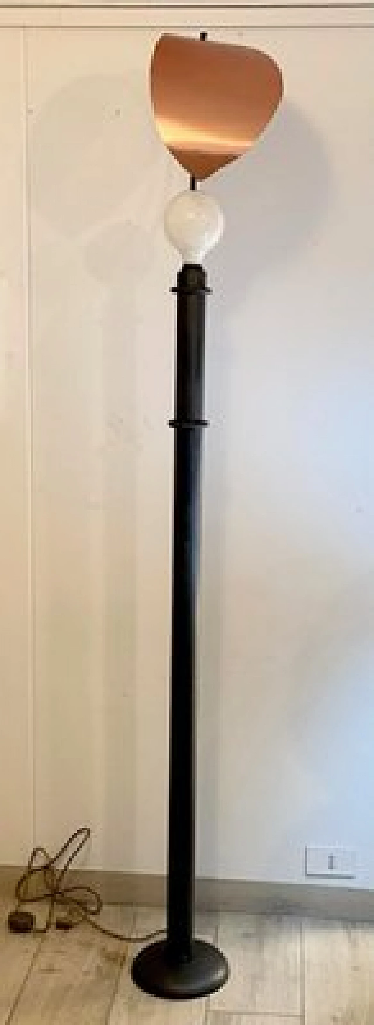 Black painted metal and copper floor lamp, 1980s 3