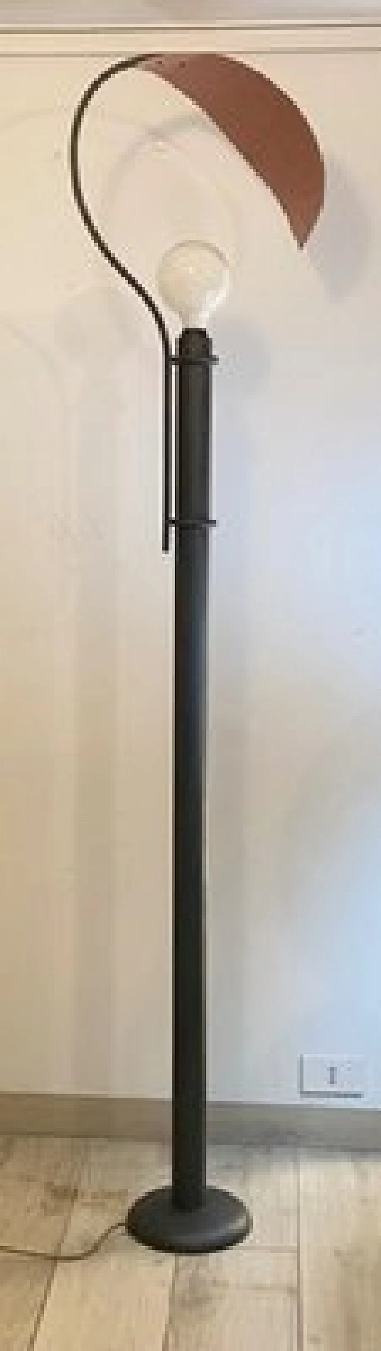 Black painted metal and copper floor lamp, 1980s 4