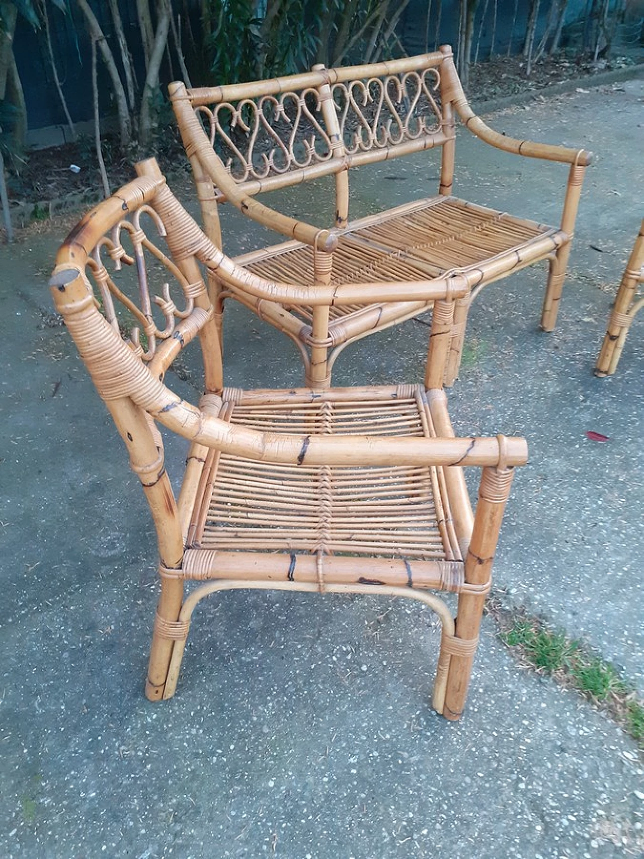 Bamboo sofa and pair of armchairs, 1970s 3