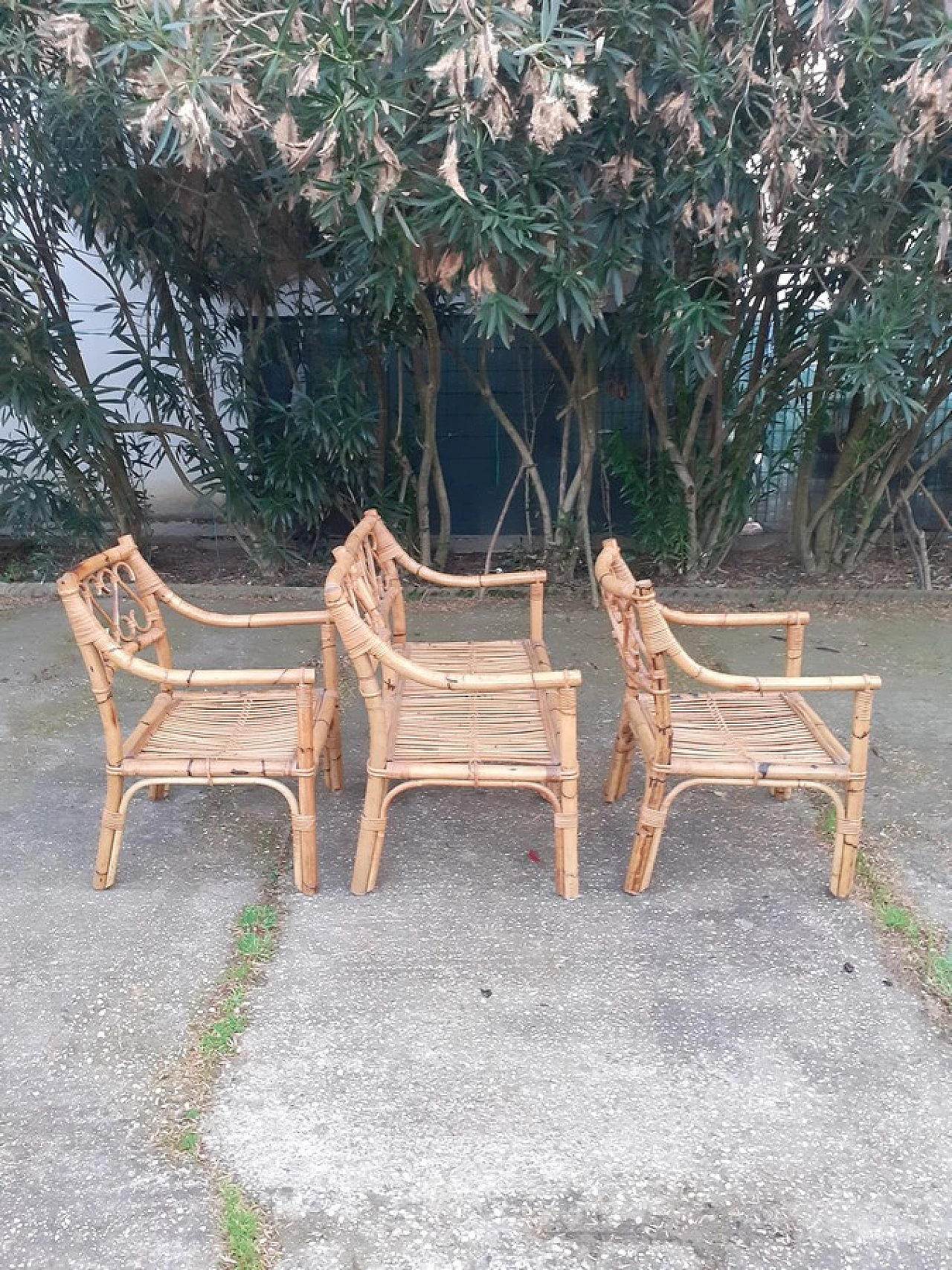 Bamboo sofa and pair of armchairs, 1970s 10