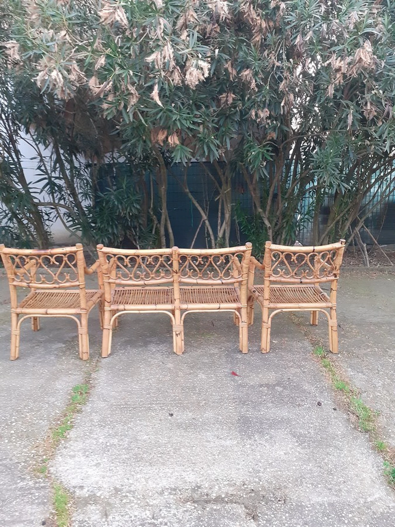 Bamboo sofa and pair of armchairs, 1970s 11
