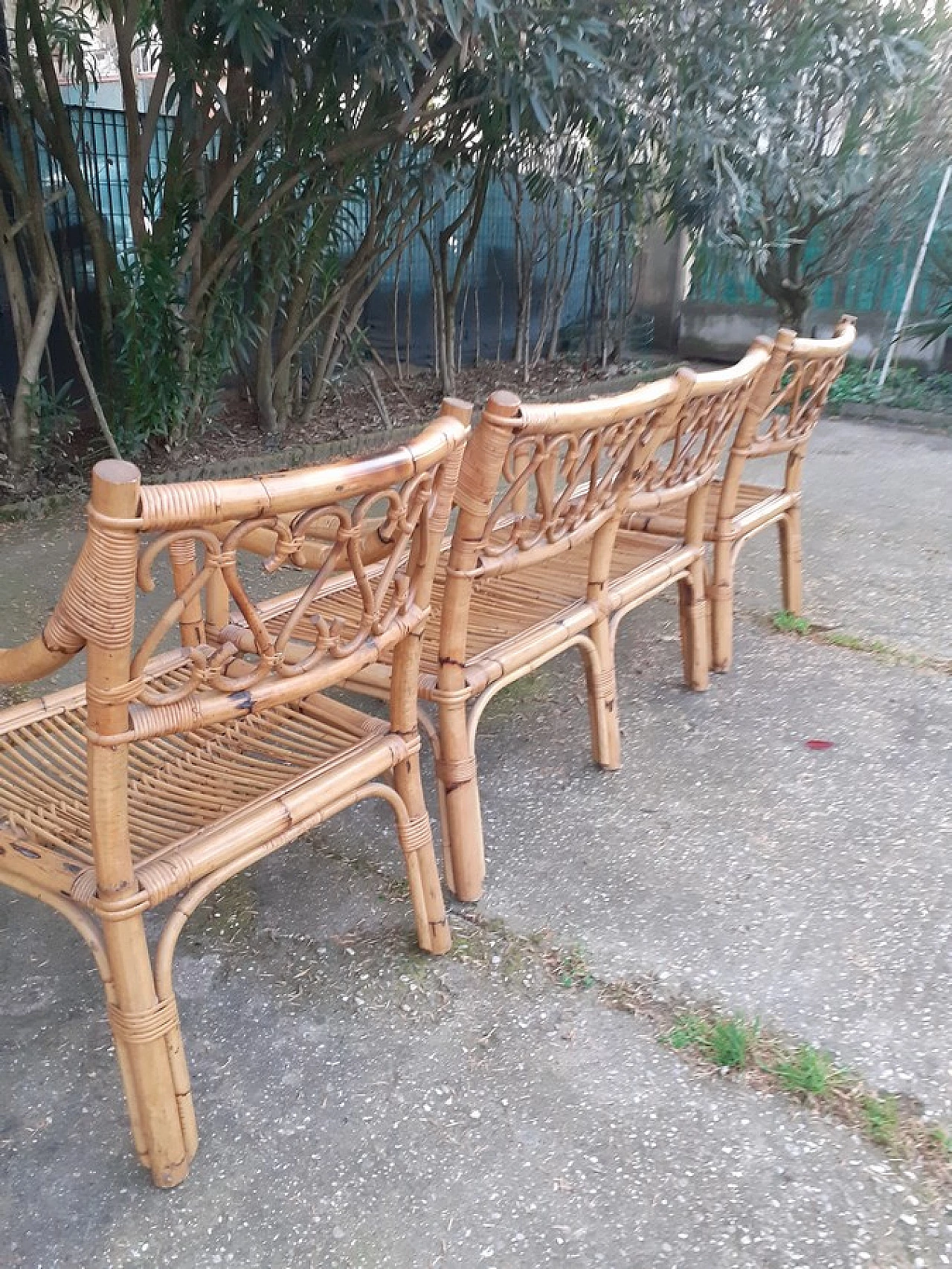 Bamboo sofa and pair of armchairs, 1970s 12