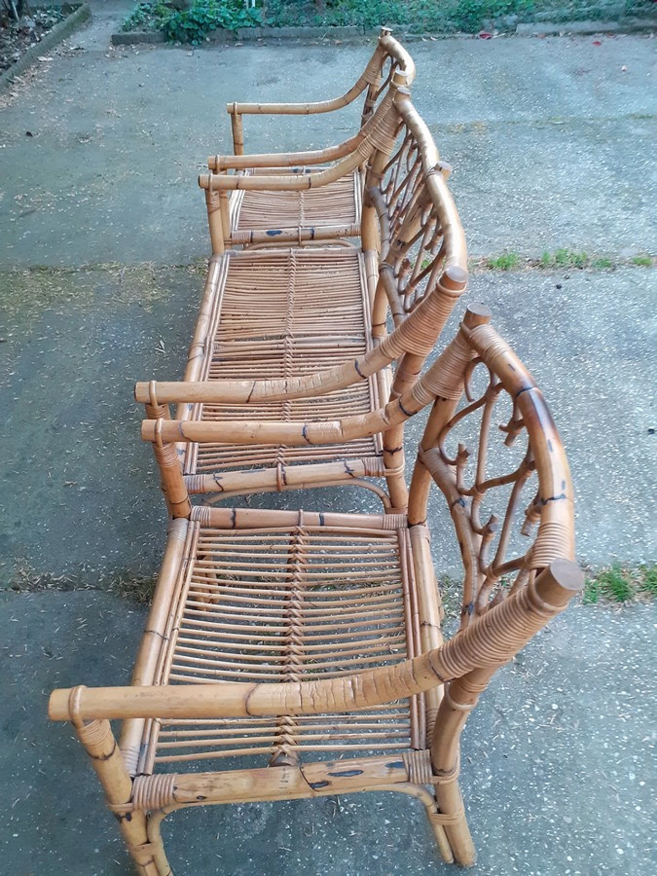 Bamboo sofa and pair of armchairs, 1970s 13