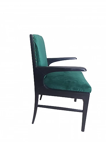 Ebonized wood and velvet armchair in the style of Gio Ponti, 1950s