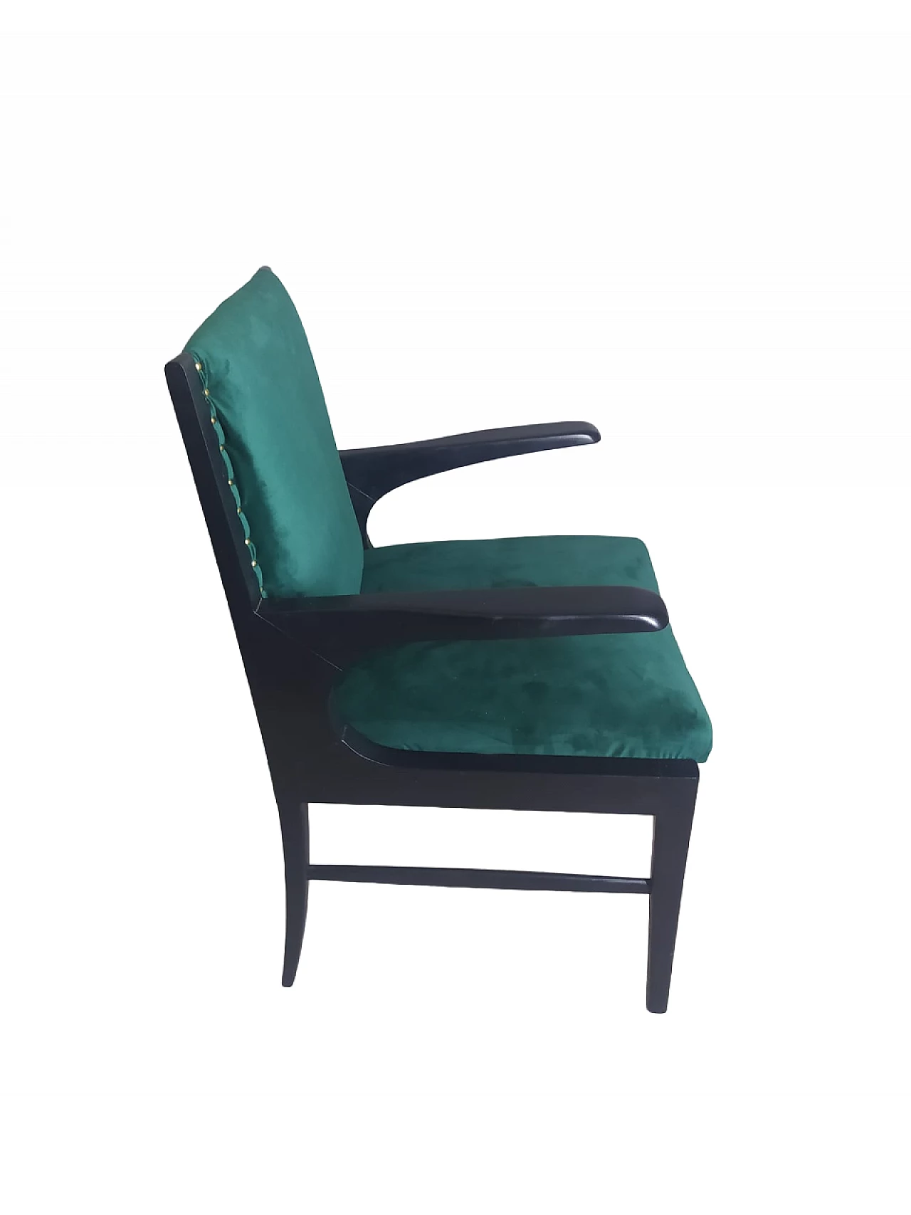 Ebonized wood and velvet armchair in the style of Gio Ponti, 1950s 2