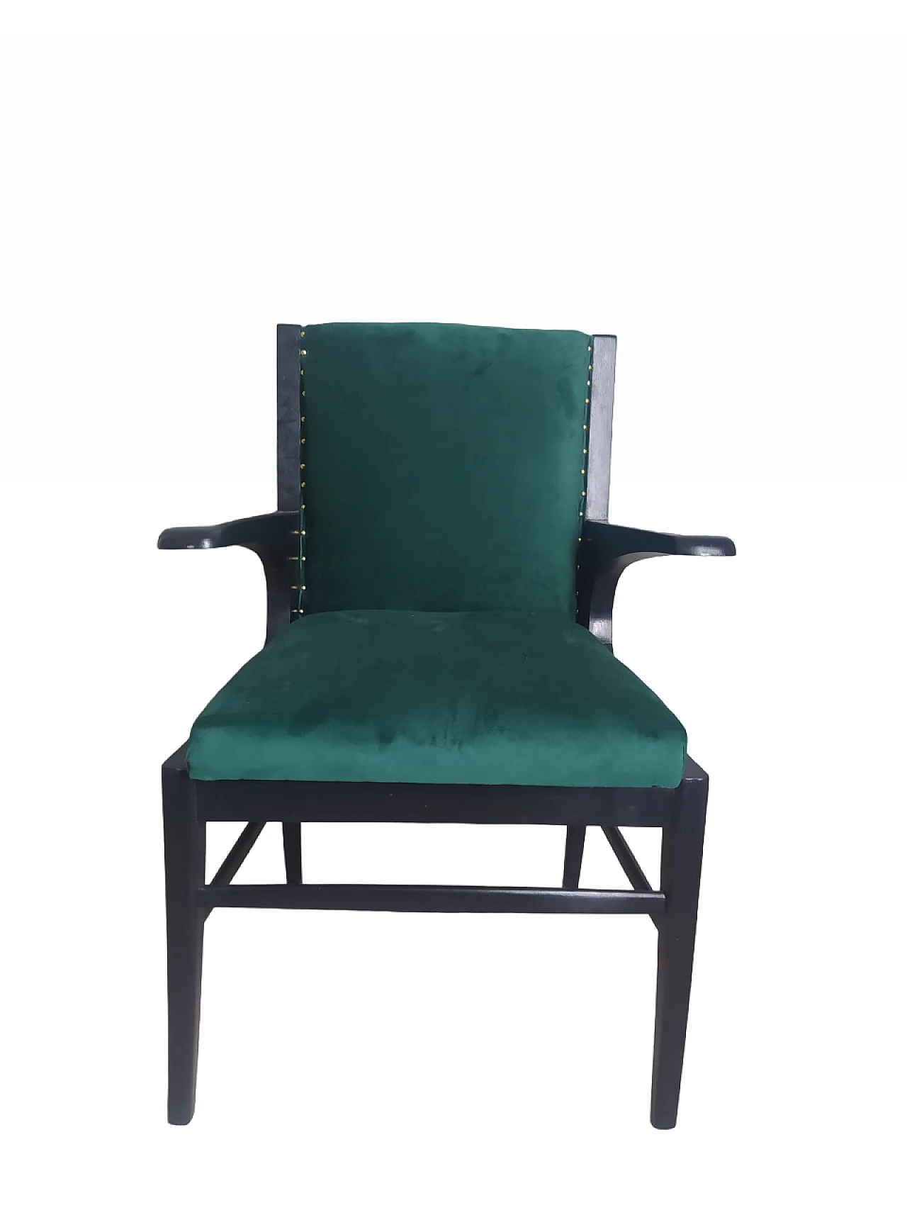 Ebonized wood and velvet armchair in the style of Gio Ponti, 1950s 4