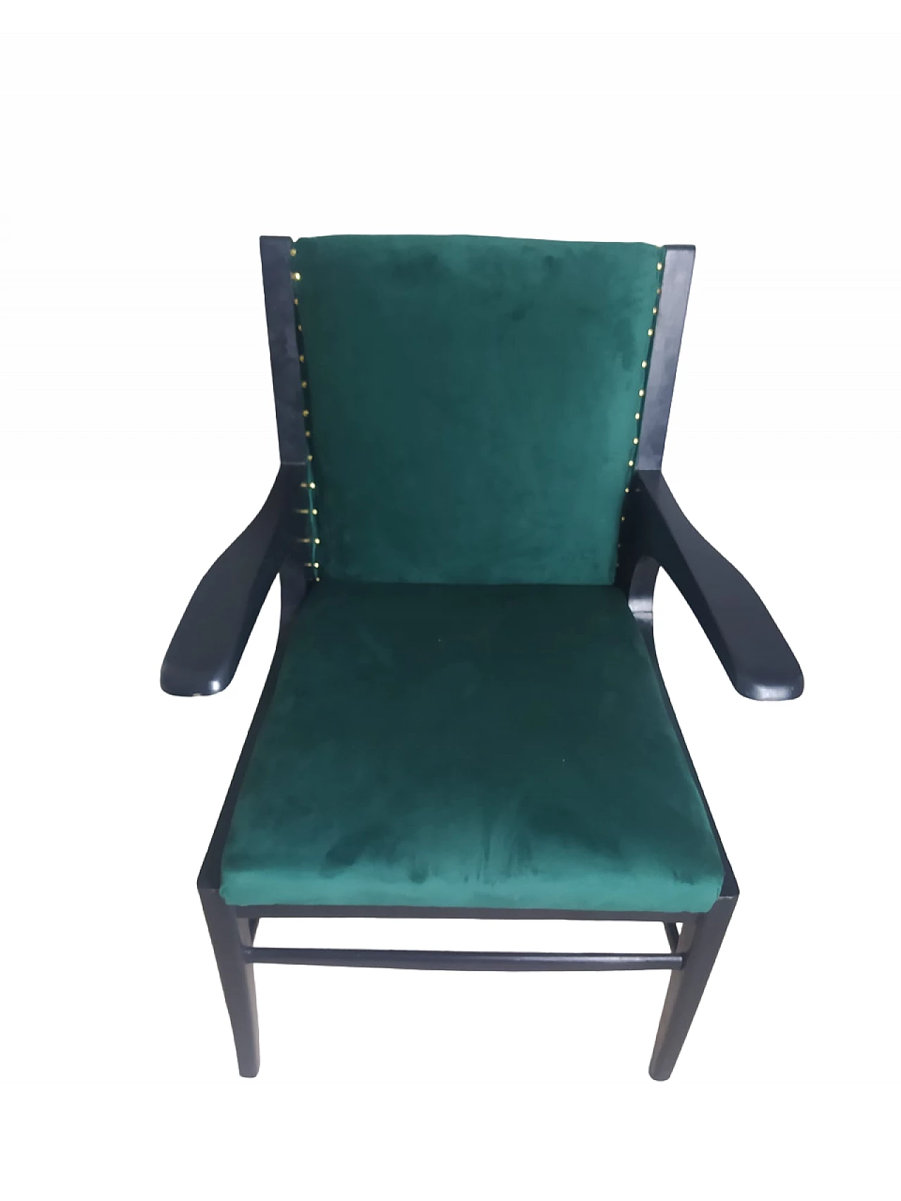 Ebonized wood and velvet armchair in the style of Gio Ponti, 1950s 5