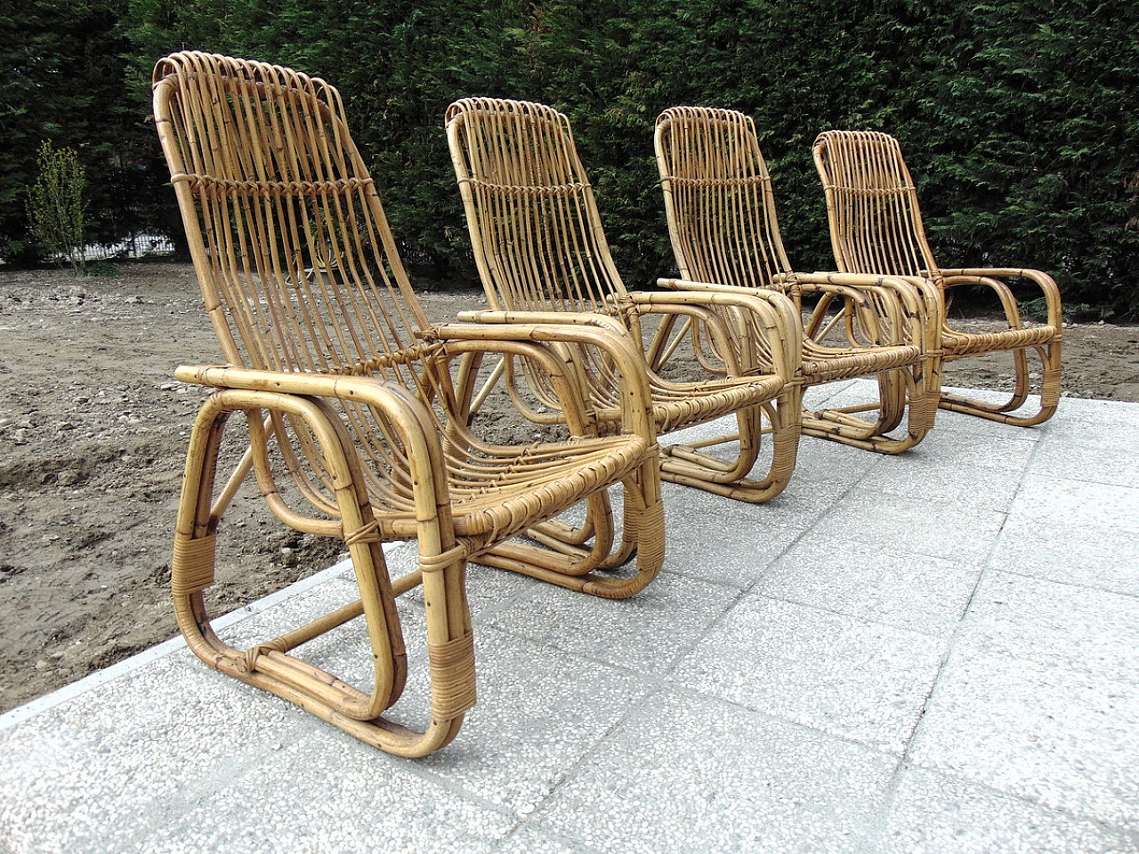 4 Bamboo armchairs, 1970s 2